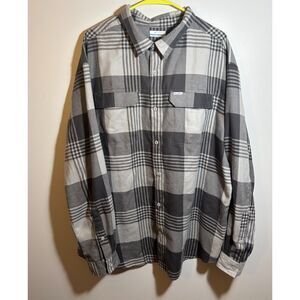 Columbia XXL Gray Plaid Flannel Button-Up Shirt – Outdoor Casual, Soft Cotton